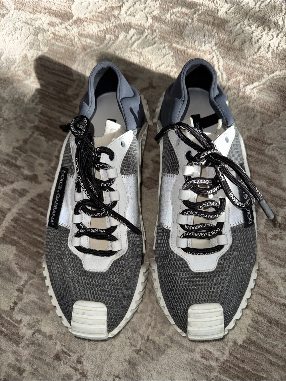 Dolce & Gabbana Men’s Gray, White & Black Mesh Lace-Up Sneakers